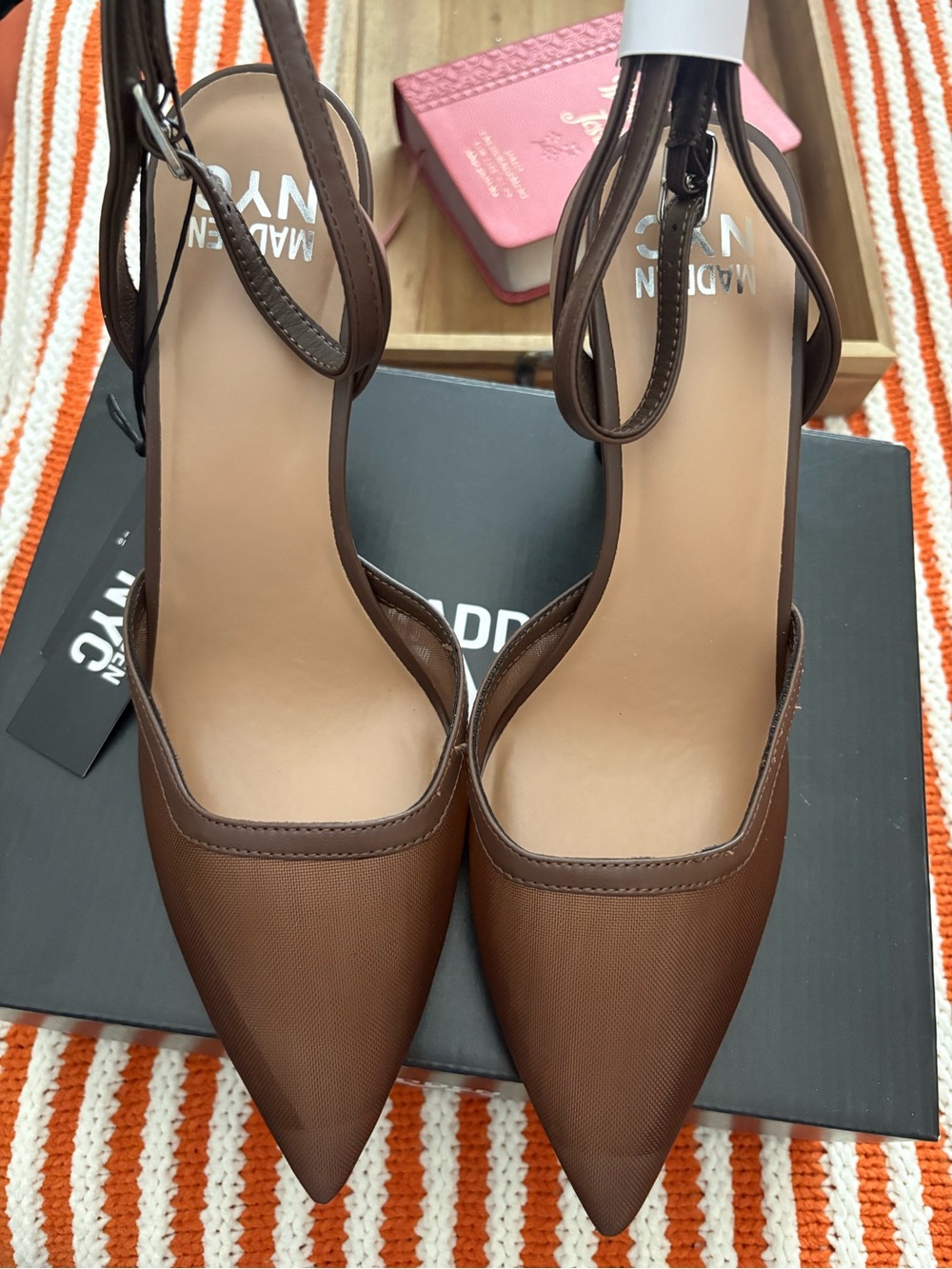 Madden NYC Brown Pointed-Toe Ankle-Strap Heels